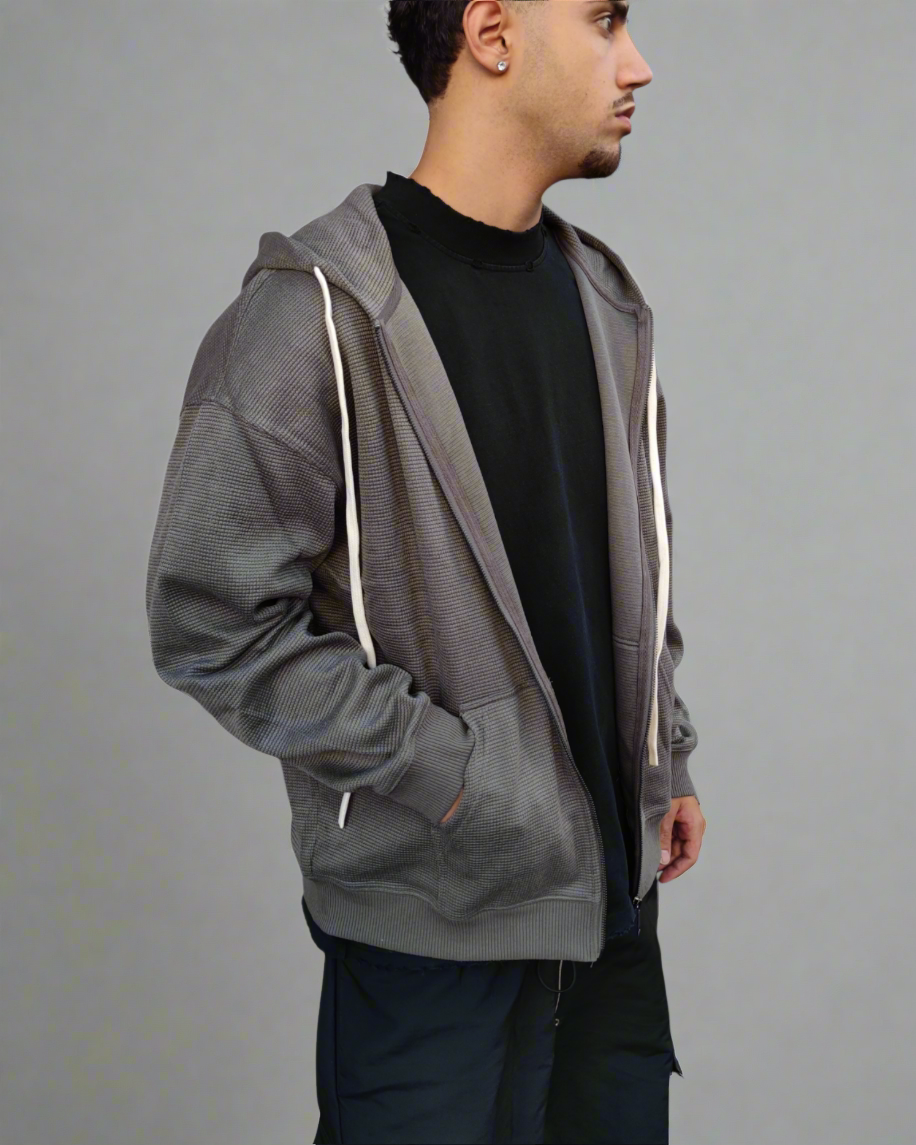 Zip hoodie ribbed grey