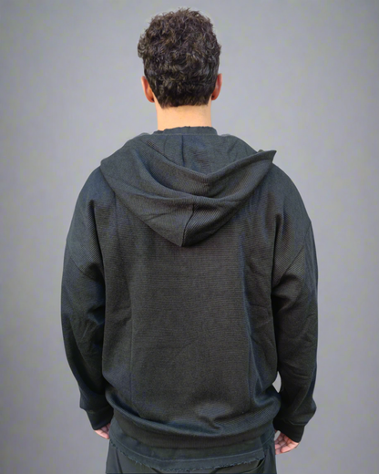Zip hoodie effetto ribbed black