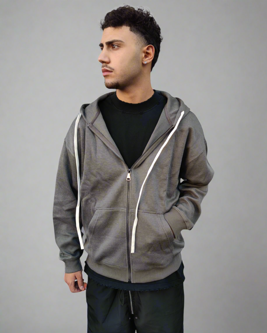 Zip hoodie ribbed grey