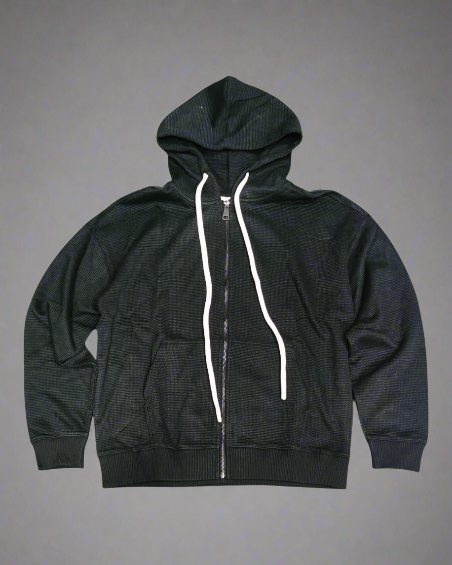 Zip hoodie effetto ribbed black